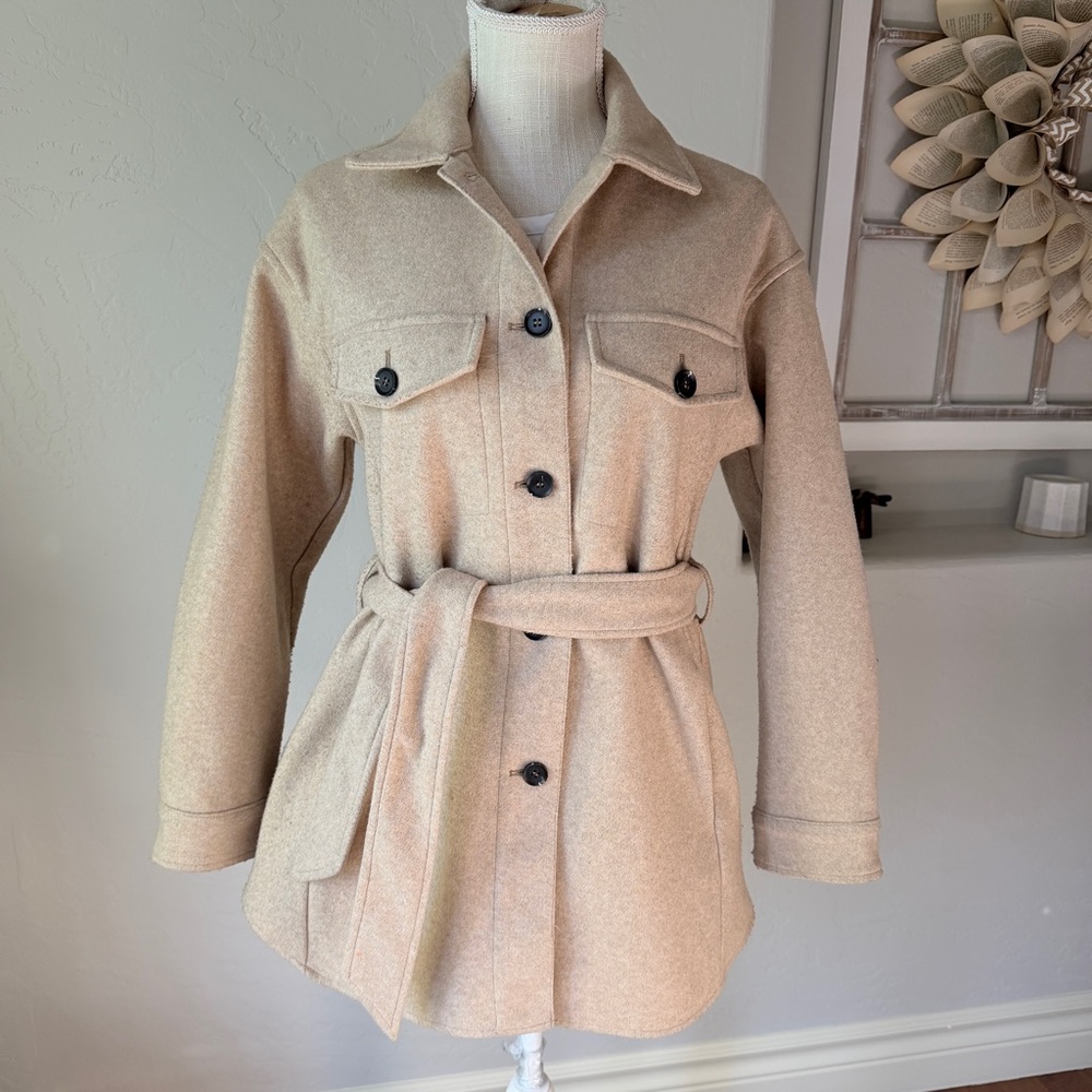 Zara Women's Beige‎ Button Down Shacket  with Belt Size XS